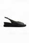 Women's genuine leather platform heel shoes black - 2