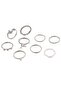 9 Pcs Elegant Silver Ring Set Alloy, Crystal & Pearl