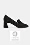 Women's Black Suede Genuine Leather 35-41 Number Medium Heel Loafer Shoes