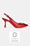 Women's Red Patent Leather Genuine Leather 34-35-41 Number Medium Heel Buckle Back Open Shoes