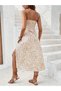 Women's Wide V-Neck Lace-Up Side Slit Floral Pattern Midi Jersey Dress with Rope Strap - 4