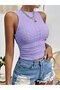 Lilac Embroidery Pattern Crew Neck Sleeveless Side Shirring Crop, Lilac Embroidery Pattern Sleeveless Shirring Blouse - 5