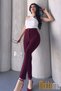Burgundy Women's High Waist Crepe Fabric Stretch Fabric Color Narrow Leg Mango Pants – Office and Everyday Elegance - 6