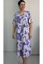 Purple White Leaf Print Short Sleeve Combed Viscose Dress - 7