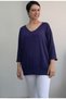 Navy Blue V-Neck Three-Quarter Sleeve Bat Style Combed Viscose T-Shirt - 2