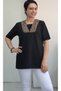 Black V-Neck Collar Leopard Color Block Short-Sleeve Combed Cotton Viscose T-Shirt - 2