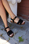 Ci̇cca Women's Black Real Suet Low-Sole Sandals - 8