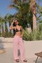 Pink Thin Belted Linen Trousers - 2