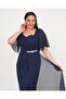 Women's Navy Blue Plus Size Evening Dress with Chiffon and Stone Details - 6