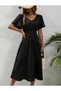 Polka Dot, Short-Sleeved Midi Women's Dress - V-Neck, Smocked Waist Detail - 2