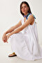 Flounced Summer Muslin Dress Ecru Lmx0087 - 4