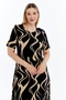 Short-Sleeved Loose Black Camel Patterned Women's Dress - 7