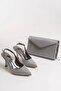 Women's Pointed Toe Shiny Evening Shoes and Bag Platinum - 2