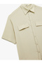 Classic Collar Short Sleeve Crinkle Shirt with Applique Detail - 5