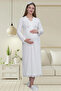 Women's Ecru Lace Special Design Long Sleeve Cotton Maternity Maternity Dressing Gown Nightgown Set - 2