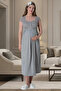Gray Lycra Lace Special Design Short Sleeve Cotton Maternity Nightdress