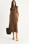 Women's Brown Gold Buttoned Waist Detailed Linen Dress 7011 60283421 - 2