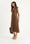 Women's Brown Gold Buttoned Waist Detailed Linen Dress 7011 60283421 - 5