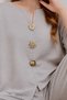 Women's Gray V-Neck Metal Gold Button Detail Aerobin Linen Blouse and Trousers Set ALC-X14122 - 3