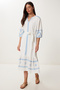 Women's White Embroidered Ruffled Summer Linen Dress RV00212