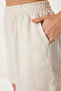 Women's Cream Binding Detailed Linen Bottom Top Set Gp00021 - 5
