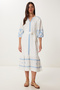 Women's White Embroidered Ruffled Summer Linen Dress RV00212 - 3