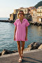 Pembe Dokuma Maxi Plaj Elbise TBESS25EL00074