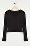 Siyah Crop Basic V Yaka Triko Kazak TWOAW24KZ01214 - 9