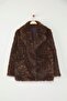 Çok Renkli Leopar Desenli Oversize Kalıp Kürk Mont TWOAW26MO00060 - 5