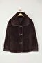 Kahverengi Oversize Kalıp Peluş Büyük Beden Mont TWOAW26AW00016 - 5