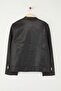 Siyah Fitted Kalıp Suni Deri Biker Büyük Beden İnce Ceket Mont TWOAW26AW00003 - 6