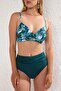 Çiçek Desenli Drapeli Üçgen Kaplı Hipster Yüksek Bel Bikini Takımı TBESS25BT00202 - 3