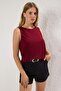 Burgundy Accessory Detailed Fitted/Fitted Stretch Knitted Blouse Twoss25Bz00043