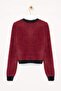 Bordo Crop Sakal/Tüylü İplikli Ceket Görünümlü Triko Hırka TWOAW23HI00549 - 7