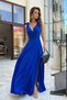 New Season Women's Strappy Shoulder-Tie Wrap Neckline Long Slit Shimmering Crepe Graduation Dress - 3