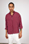 Woven Fabric Burgundy Oversize Men's Shirt - 3