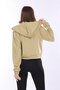 100% Cotton Without Raised High Quality Light Khaki 3 thread Hooded Women's Crop Sweatshirt with Zipper Pocket - 8