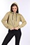 100% Cotton Without Raised High Quality Light Khaki 3 thread Hooded Women's Crop Sweatshirt with Zipper Pocket