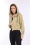 100% Cotton Without Raised High Quality Light Khaki 3 thread Hooded Women's Crop Sweatshirt with Zipper Pocket - 3