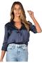 Women's Satin Shirt Navy Blue - 3