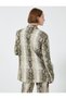 Oversize Blazer Jacket with Snakeskin Pattern Button Detail - 4