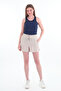 Women's Beige Tie Detailed Mini Linen Shorts - 4