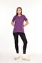 100% Cotton Women's Purple V-Neck Side Slit Asymmetrical Combed Cotton Knitted T-Shirt Tunic - 2