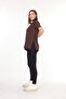 100% Cotton Women's Brown V-Neck Side Slit Asymmetrical Combed Cotton Knitted T-Shirt Tunic - 5