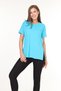 100% Cotton Women's Turquoise Blue V-Neck Side Slit Asymmetrical Combed Cotton Knitted T-Shirt Tunic - 4