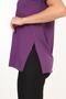 100% Cotton Women's Purple V-Neck Side Slit Asymmetrical Combed Cotton Knitted T-Shirt Tunic - 7