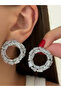 Women's Stone Earrings. Shiny Stone Detailed Round Earrings - 4