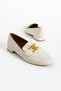 Women's Cream Leather Classic Shoes with Accessory Detail - 4