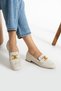 Women's Cream Leather Classic Shoes with Accessory Detail