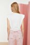 White 100% Cotton Padded Crop Crew Neck Knitted T-shirt - 5